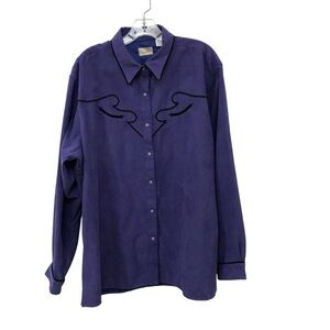 Wrangler Pearl Snap Shirt Womens XXL Purple Smile Pockets Sueded Western Cowgirl